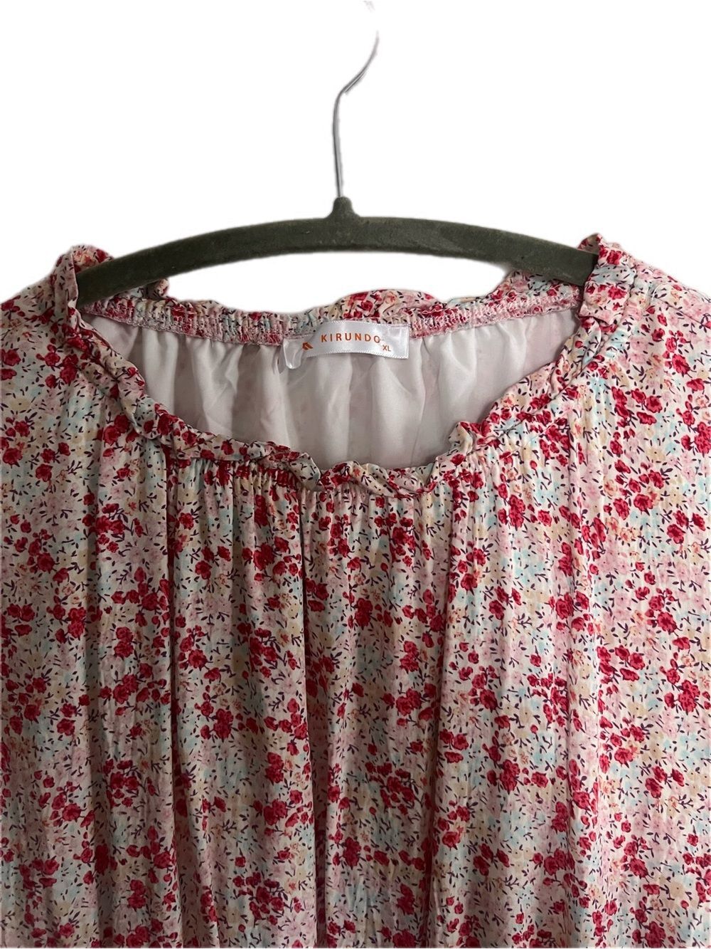 Kirundo Light Pink Blue Floral Tiered Ruffle Sleeve Midi Dress Cottagecore - Picture 5 of 11
